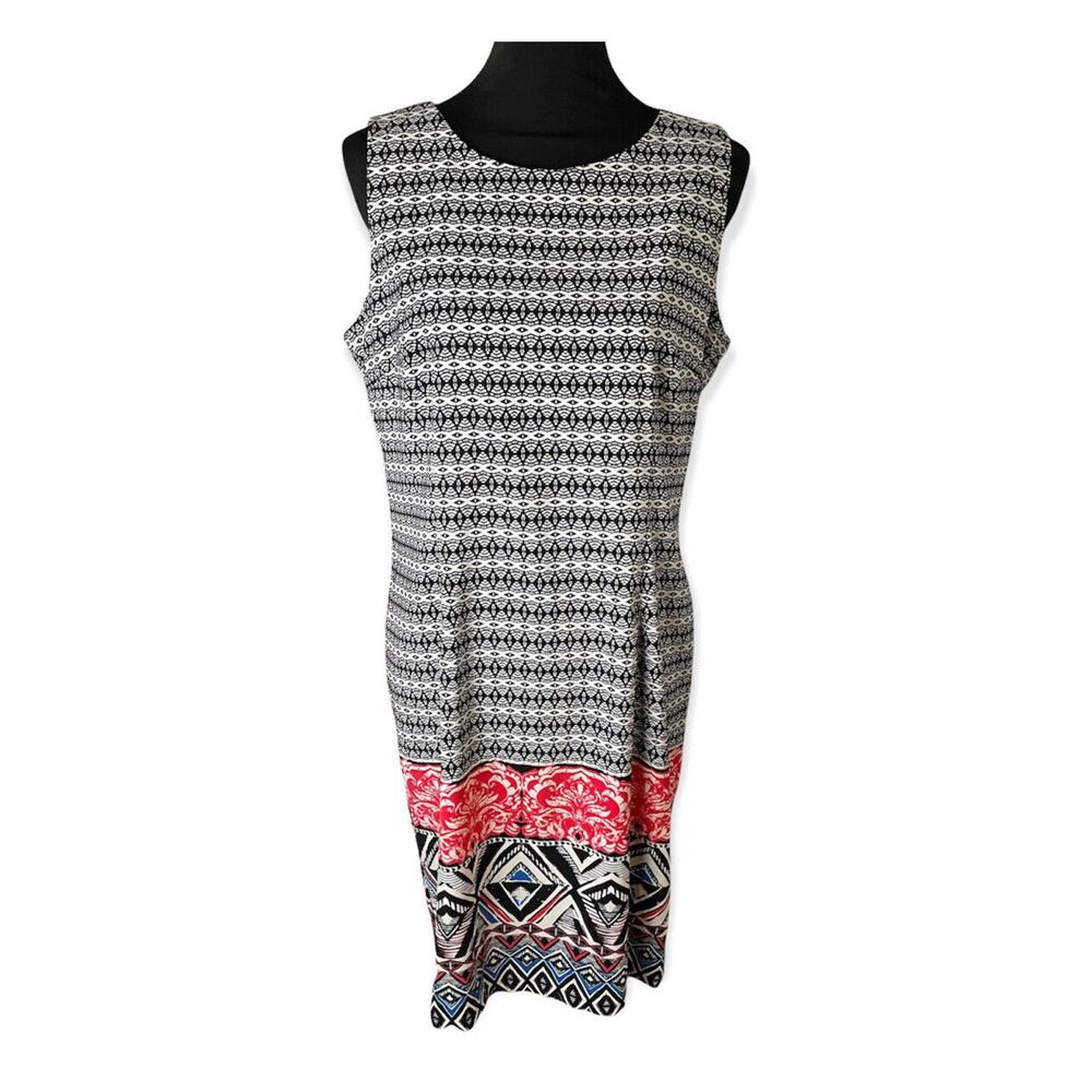 Mario Serrani Sheath Dress Geometric Sleeveless Zip Womens 14 Summer